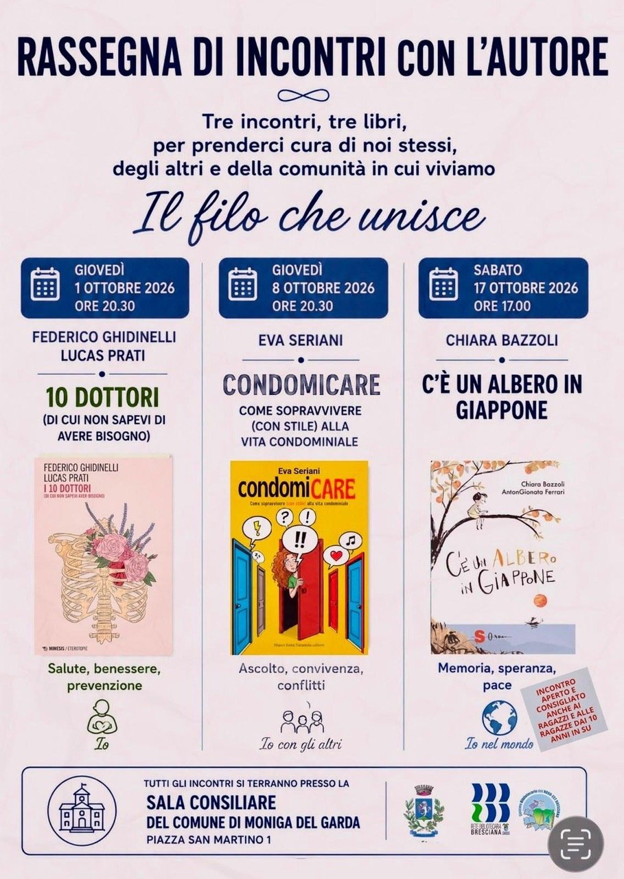 A Moniga del Garda la rassegna 'Il filo che unisce' con tre incontri sulla cura