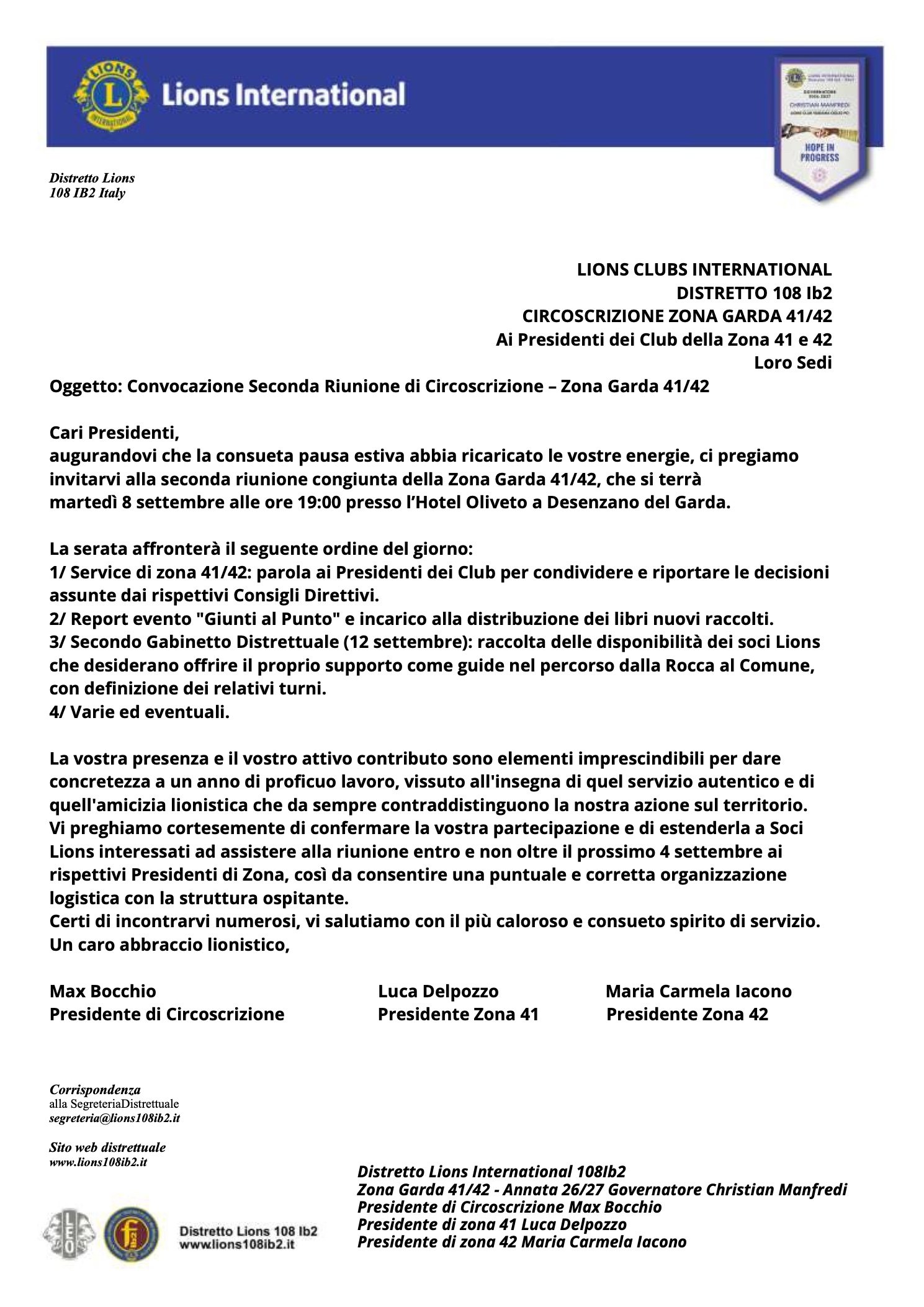 Riunione Zona Garda 41/42: appuntamento l’8 settembre a Desenzano